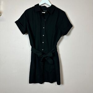 BANANA‎ REPUBLIC Black Short Sleeve Belted Shirt Dress Size Large Petite